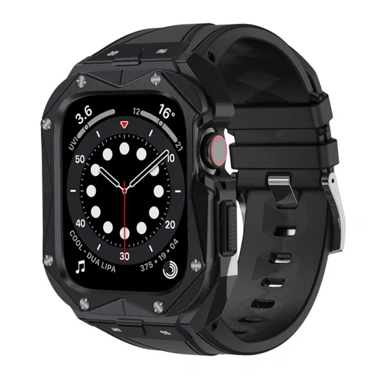Kingxbar CYF140 2in1 Rugged Case für Apple Watch SE, 6, 5, 4 (44 mm) Edelstahl mit Armband Schwarz