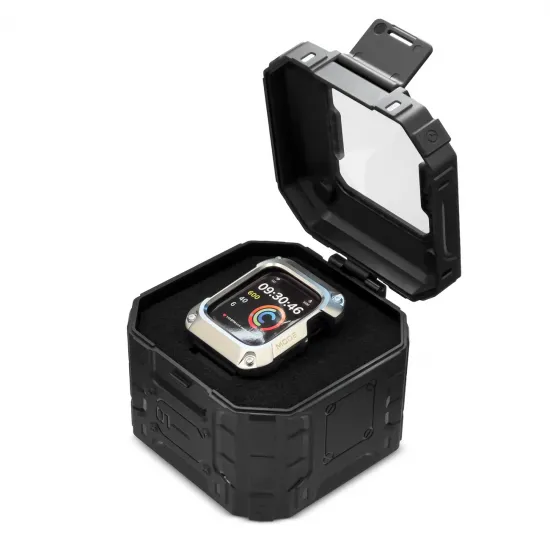 Kingxbar CYF140 2in1 Rugged Case for Apple Watch SE, 6, 5, 4 (44 mm) Stainless Steel with Strap Silver