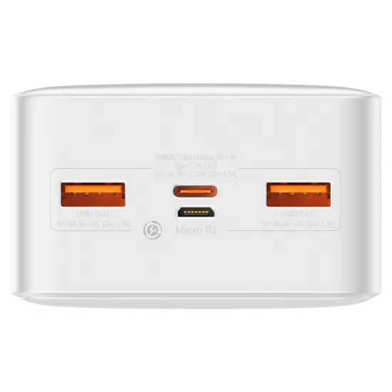 Baseus Bipow fast charging powerbank 30000mAh 20W white (Overseas Edition) + USB-A - Micro USB cable 0.25m white (PPBD050402)