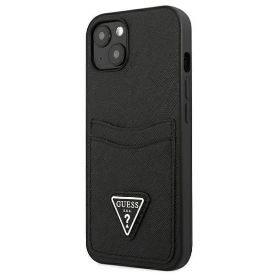 Guess GUHCP13SPSATPK iPhone 13 mini 5,4 &quot;schwarz / schwarzes Hardcase SaffianoTriangle Logo Cardslot