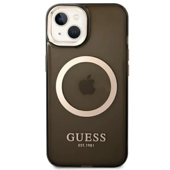 Guess GUHMP14SHTCMK iPhone 14 6.1" black/black hard case Gold Outline Translucent MagSafe