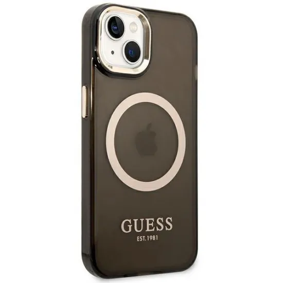 Guess GUHMP14SHTCMK iPhone 14 6.1" black/black hard case Gold Outline Translucent MagSafe