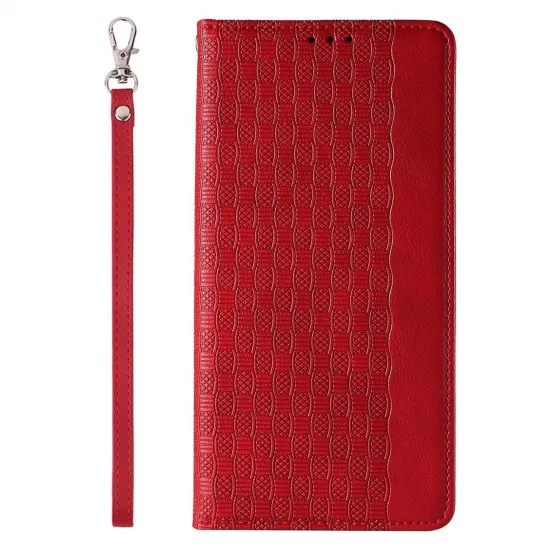 Magnet Strap Case for Samsung Galaxy S23 Ultra Flip Wallet Mini Lanyard Stand Red