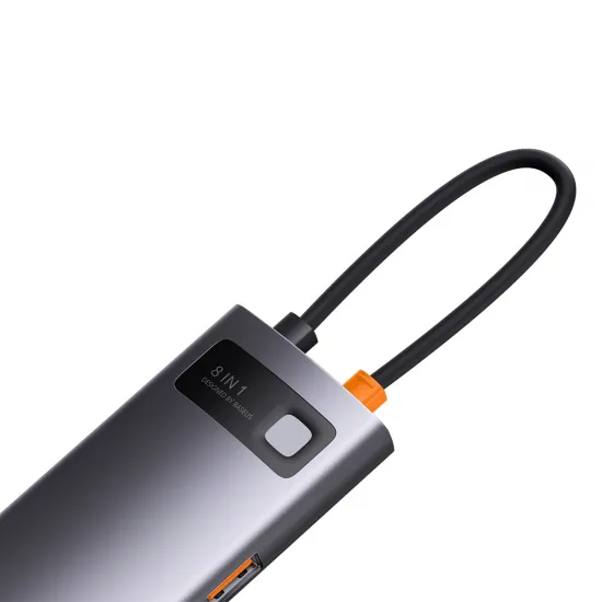 HUB 8in1 Baseus StarJoy USB-C to USB-C PD / 3x USB-A / HDMI / RJ-45 / SD TF - gray