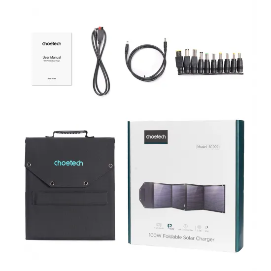 Choetech solar charger 100W foldable USB C, 2x USB PD QC black (SC009-V2)