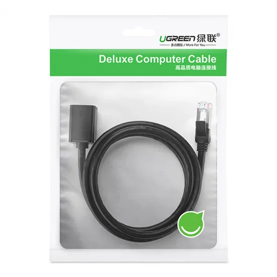 Ugreen Extension Network Cable Internet Ethernet Patchcord RJ45 F/UTP Cat. 6 1000Mbps 0.5m Black (NW112)