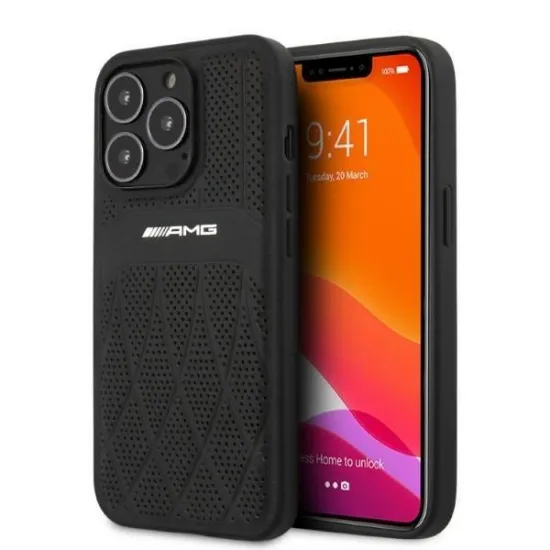 AMG AMHCP13LOSDBK iPhone 13 Pro / 13 6.1&quot; black/black hardcase Leather Curved Lines
