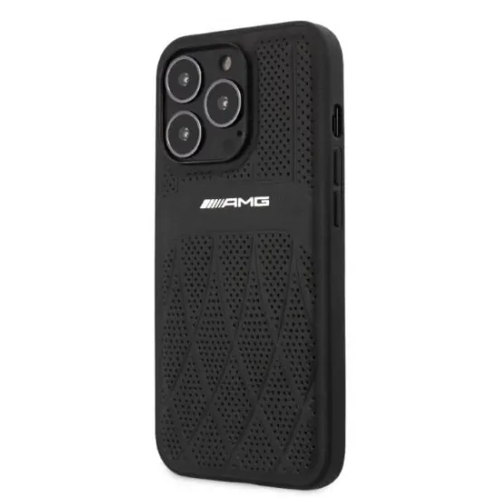 AMG AMHCP13LOSDBK iPhone 13 Pro / 13 6.1&quot; black/black hardcase Leather Curved Lines
