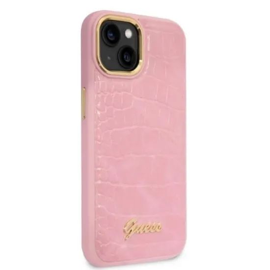 Guess Croco Collection case for iPhone 14 Plus - pink