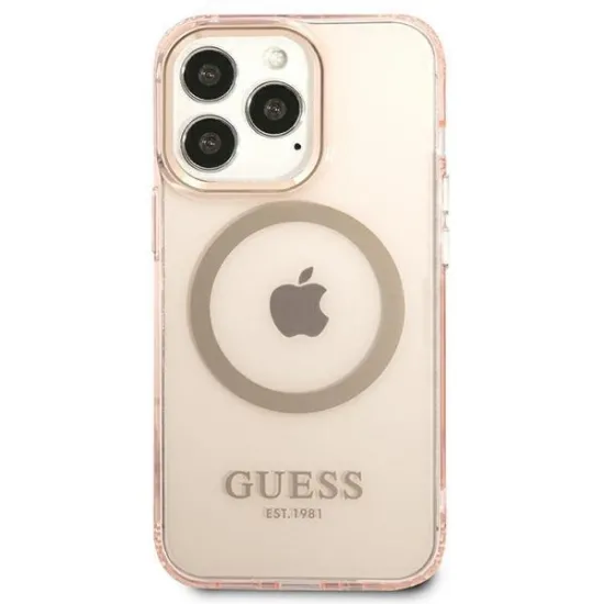 Guess GUHMP13LHTCMP iPhone 13 Pro / 13 6.1&quot; pink/pink hard case Gold Outline Translucent MagSafe