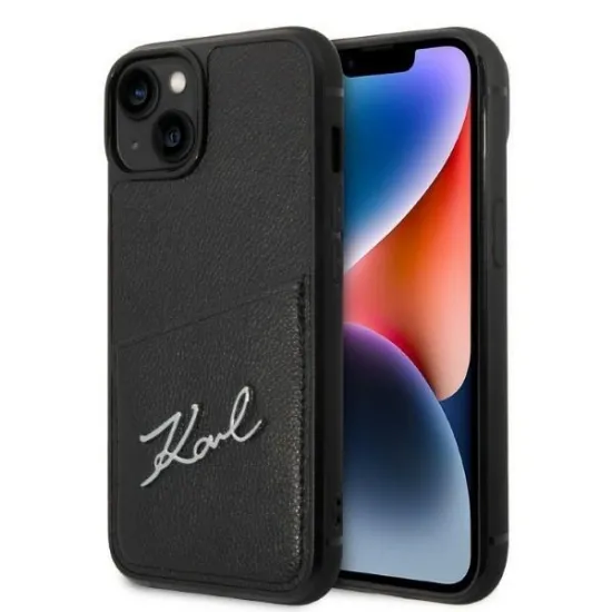 Karl Lagerfeld Signature Logo Cardslot-Hülle für iPhone 14 Plus – Schwarz