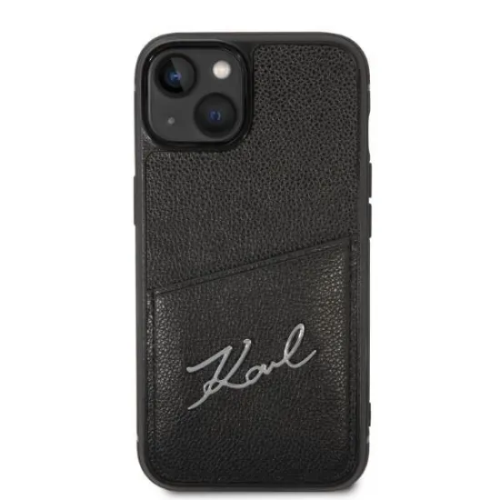 Karl Lagerfeld Signature Logo Cardslot-Hülle für iPhone 14 Plus – Schwarz