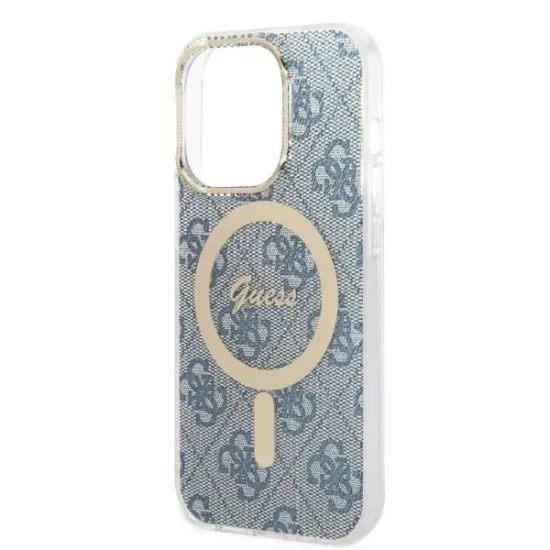 Set Guess GUBPP14LH4EACSB Case+ Charger iPhone 14 Pro 6.1" blue/blue hard case 4G Print MagSafe