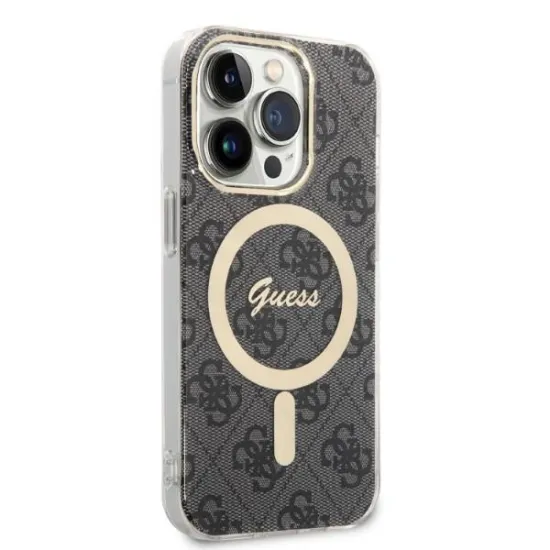 Set Guess GUBPP14LH4EACSK Case+ Charger iPhone 14 Pro 6.1" black/black hard case 4G Print MagSafe