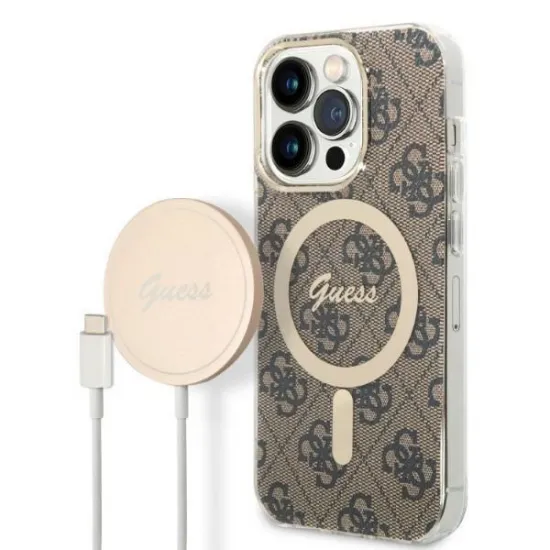 Set Guess GUBPP14XH4EACSW Case+ Charger iPhone 14 Pro Max 6.7" brown/brown hard case 4G Print MagSafe