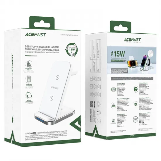 Acefast 3in1 wireless charging station for phone, headphones, smartwatch white (E15)