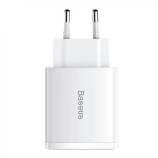 Baseus Compact fast wall charger 2x USB / USB Type C 30W 3A Power Delivery Quick Charge white (CCXJ-E02)