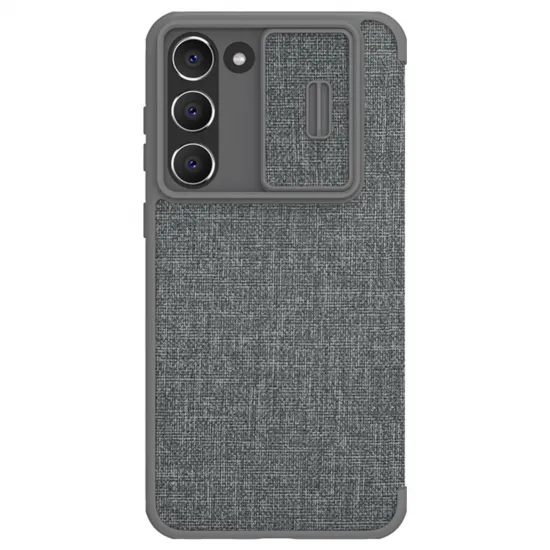 Nillkin Qin Cloth Pro Case Hülle für Samsung Galaxy S23+ Hülle mit Klappkameraabdeckung grau