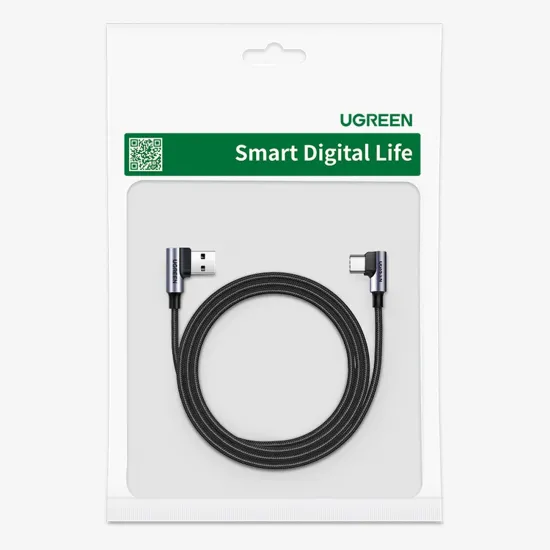 Ugreen 90° abgewinkeltes Kabel USB C - USB 2.0 480Mbps 3A 3m schwarz (US176)