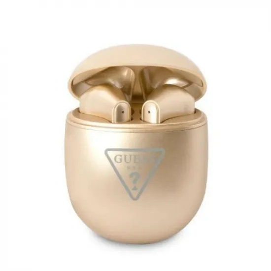 Guess GUTWST82TRD TWS Bluetooth headphones + gold/gold Triangle Logo docking station
