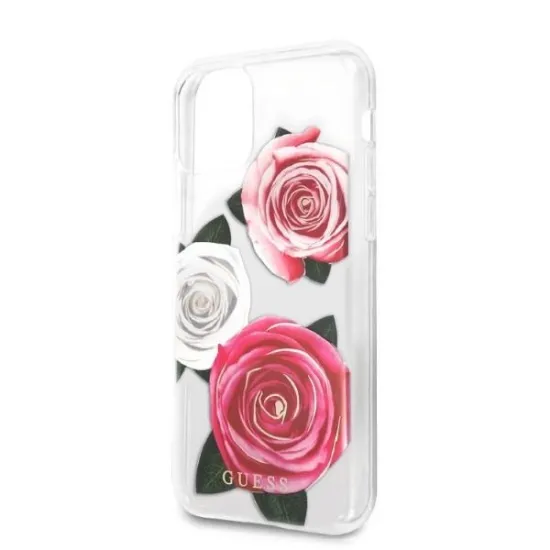 Guess GUHCN58ROSTRT iPhone 11 Pro transparent hardcase Flower Desire Pink & White Rose