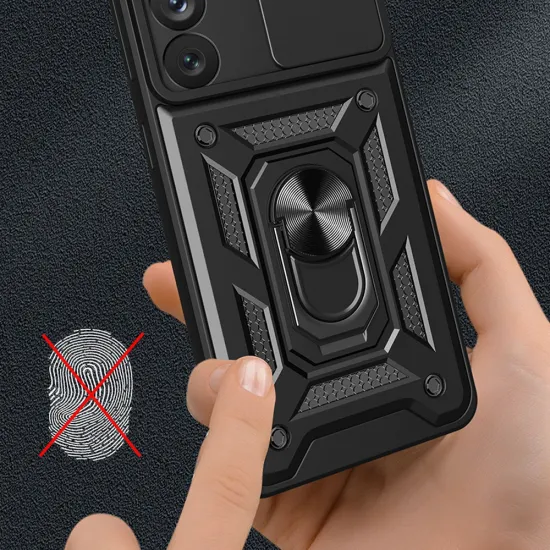 Hybrid Armor Camshield Hülle für Samsung Galaxy S23+ gepanzerte Hülle mit Kameraabdeckung rot
