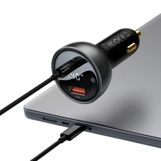 Baseus Digital Display Fast Car Charger USB-A / USB-C PD3.1 140W black + USB-C cable Baseus Superior Series 5A 240W 1m black (CGZX070001)