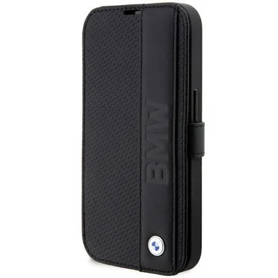 Case BMW BMBKP14X22RDPK iPhone 14 Pro Max 6.7" black/black bookcase Leather Textured&Stripe