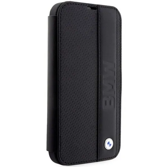 Case BMW BMBKP14X22RDPK iPhone 14 Pro Max 6.7" black/black bookcase Leather Textured&Stripe