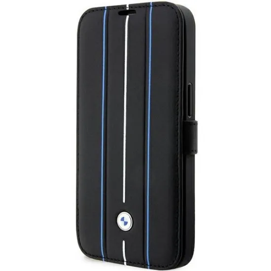 Case BMW BMBKP14X22RVSK iPhone 14 Pro Max 6.7&quot; black/black bookcase Leather Stamp Blue Lines