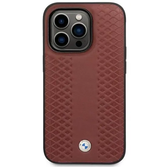 Case BMW BMHMP14X22RFGR iPhone 14 Pro Max 6.7" Burgundy/burgundy Leather Diamond Pattern MagSafe