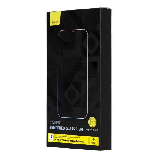 Baseus Full Screen Tempered Glass for iPhone 14 Plus / 13 Pro Max with Speaker Cover 0.4mm + Mounting Kit