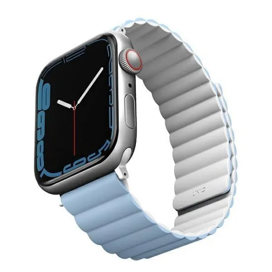 Uniq case Revix strap for Apple Watch 1/2/3/4/5/6/7/8/9/SE/SE2/Ultra 42/44/45/49mm. Reversible Magnetic white-blue/white-blue