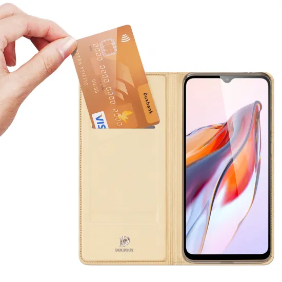 Dux Ducis Skin Pro Case For Xiaomi Redmi 11A / Poco C55 / Redmi 12C Cover Flip Card Wallet Stand Gold