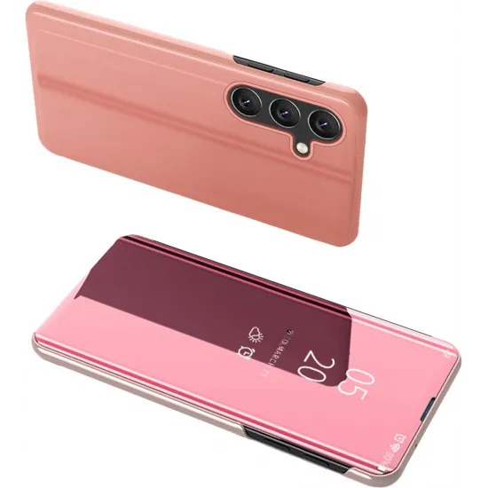 Clear View Case cover for Samsung Galaxy A24 4G cover with a flap pink