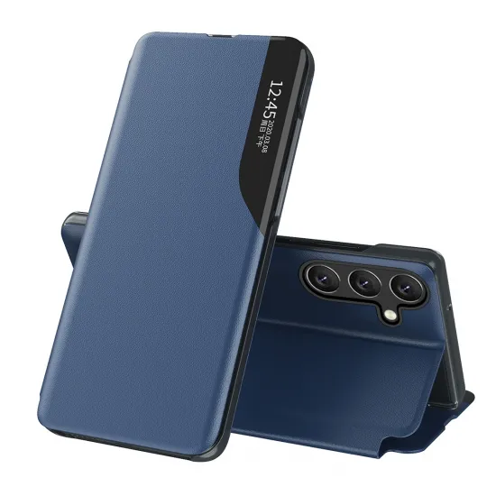 Eco Leather View Hülle für Samsung Galaxy A24 4G mit Klappständer blau