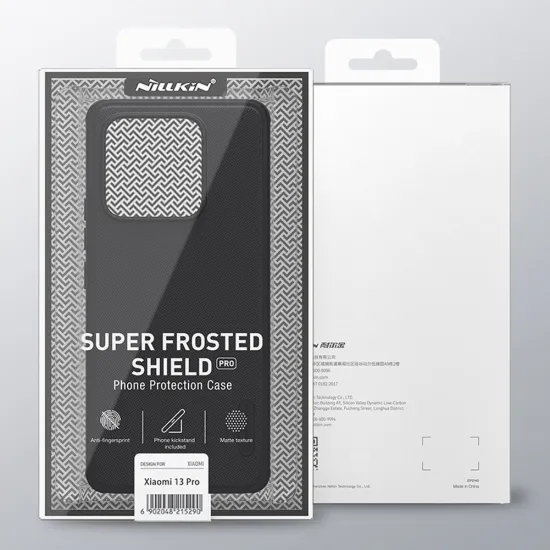 Nillkin Super Frosted Shield Pro Hülle für Xiaomi 13 Pro, gepanzerte Abdeckung + Telefonständer, Schwarz