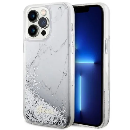 Guess GUHCP14XLCSGSGH iPhone 14 Pro Max 6,7" weiß/weißes Hardcase Liquid Glitter Marble