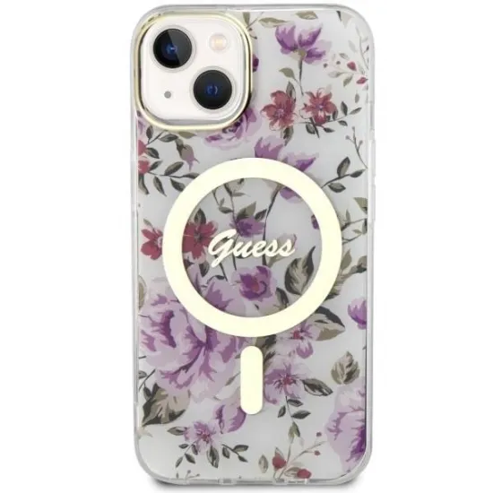Guess GUHMP14MHCFWST iPhone 14 Plus 6.7" transparent hardcase Flower MagSafe