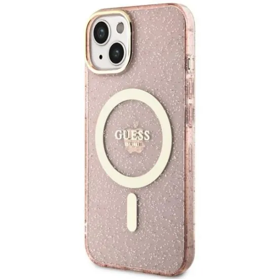 Guess Glitter Gold MagSafe case for iPhone 14 - pink