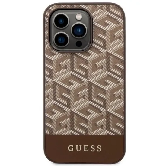 Guess GUHMP14LHGCFSEW iPhone 14 Pro 6.1" brown/brown hard case GCube Stripes MagSafe