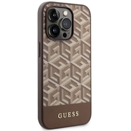 Guess GUHMP14LHGCFSEW iPhone 14 Pro 6.1" brown/brown hard case GCube Stripes MagSafe