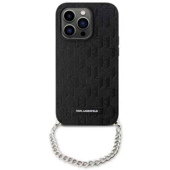 Karl Lagerfeld KLHCP14XSACKLHPK iPhone 14 Pro Max 6,7" schwarz/schwarzes Hardcase mit Saffiano-Monogrammkette