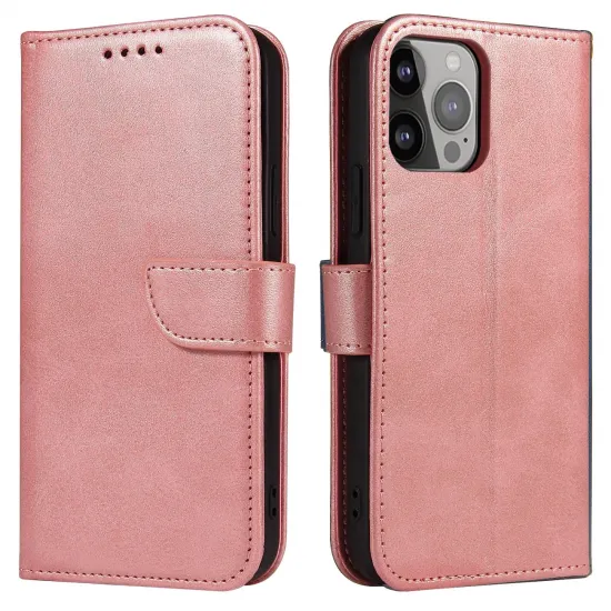 Brieftaschen-Hülle mit Ständer für iPhone 15 Pro Max Magnethülle – Rosa