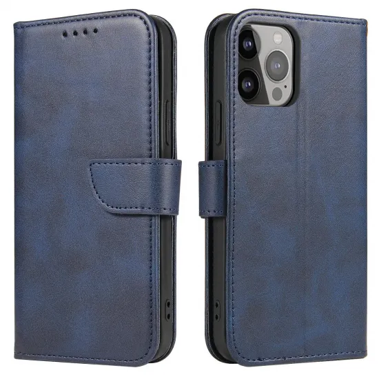 Brieftaschen-Hülle mit Ständer für iPhone 15 Magnethülle – Blau
