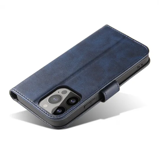 Brieftaschen-Hülle mit Ständer für iPhone 15 Magnethülle – Blau