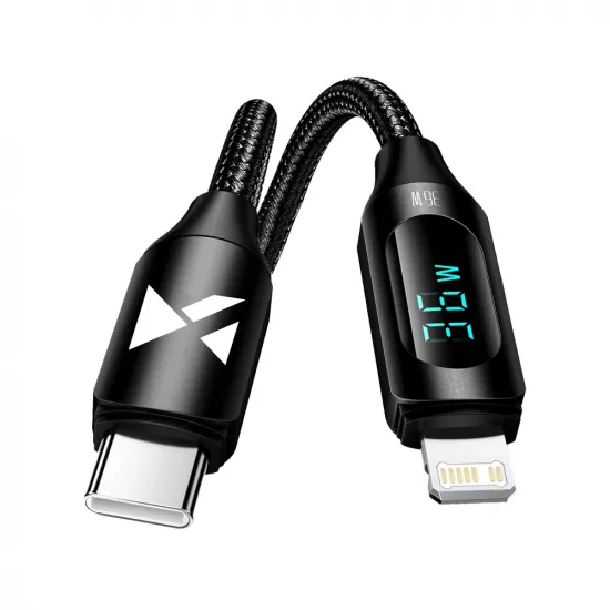 Wozinsky WUCLC2 Lightning - USB-C 36W 480Mb/s cable 2m with display - black