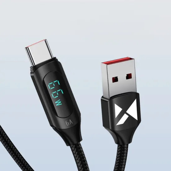 Wozinsky WUACC1 USB A - USB C Cable with Display 66W 6A 1m - Black