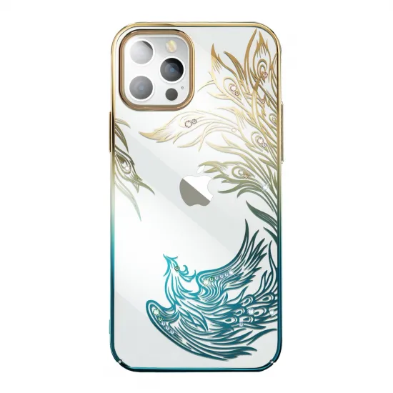 Luxury iPhone 14 Plus Case with Kingxbar Phoenix Crystals - Gold and Blue