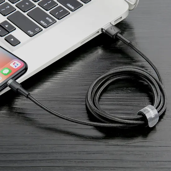 [RETURNED ITEM] Baseus Cafule Cable durable nylon cable USB / Lightning QC3.0 2.4A 1M black-gray (CALKLF-BG1)